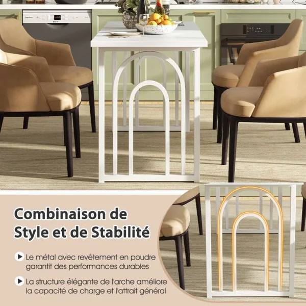 Table à Manger pour 6-8 Personnes Table de Cuisine Rectangulaire de 160 CM Style Ferme avec Pieds Métalliques Robustes Blanc