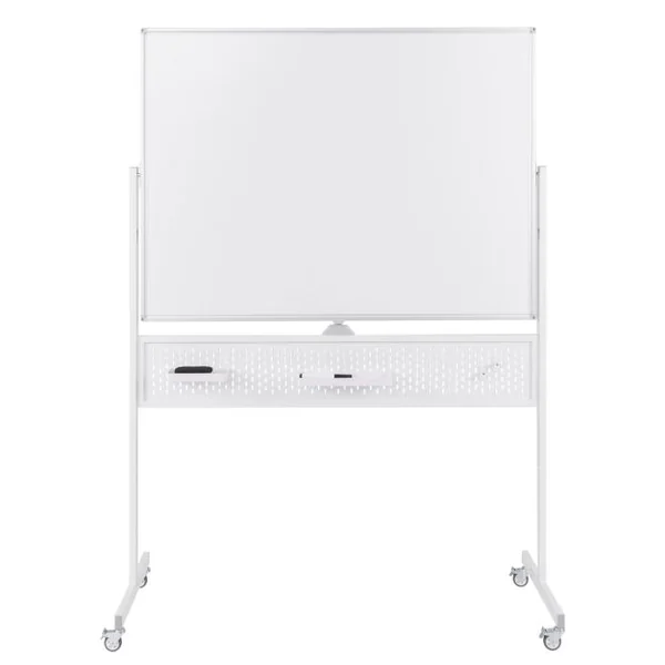 Tableau Blanc Effaçable à Sec Mobile Double Face 120 x 90 cm avec Support Tableau Blanc Magnétique sur Pied avec Panneau Perforé Blanc