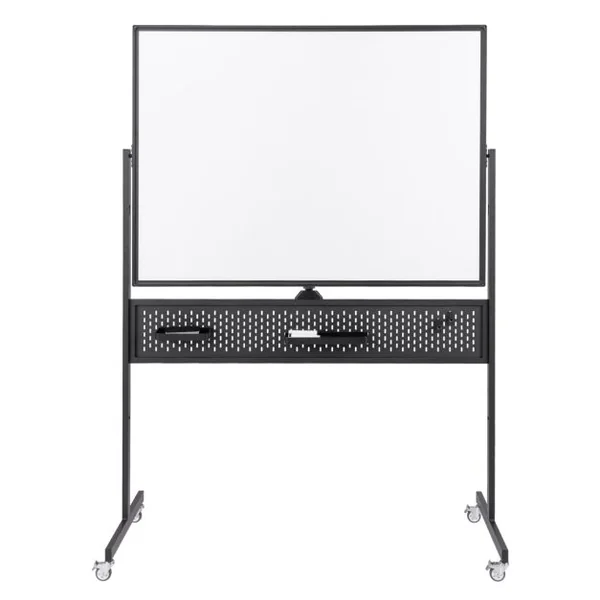 Tableau Blanc Effaçable à Sec Mobile Double Face 120 x 90 cm avec Support Tableau Blanc Magnétique sur Pied avec Panneau Perforé Noir