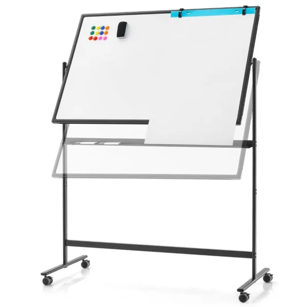 Tableau Blanc Mobile Magnétique Double Face 120x80cm Tableau Réversible Effaçable à Sec Hauteur Réglable sur 2 Positions 12 Aimants Blanc/Noir