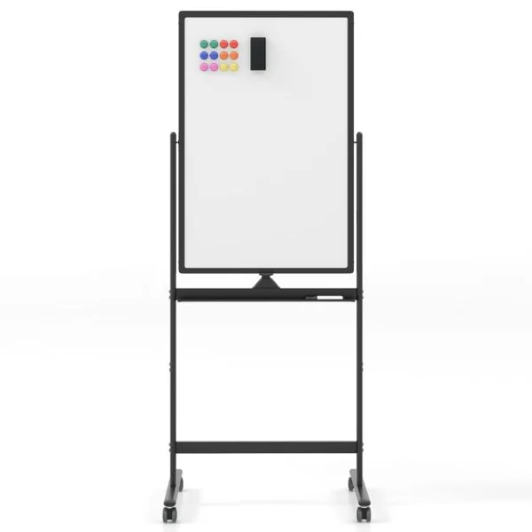 Tableau Blanc Mobile Magnétique Double Face 60 x 90 cm Tableau Réversible Effaçable à Sec Hauteur Réglable sur 2 Positions 4 Roulettes Noir/Blanc