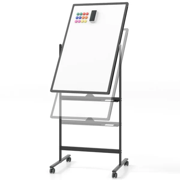 Tableau Blanc Mobile Magnétique Double Face 60 x 90 cm Tableau Réversible Effaçable à Sec Hauteur Réglable sur 2 Positions 4 Roulettes Noir/Blanc