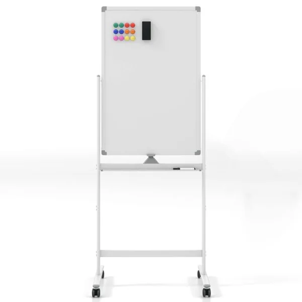 Tableau Blanc Mobile Magnétique Double Face 60 x 90 cm Tableau Réversible Effaçable à Sec Hauteur Réglable sur 2 Positions 4 Roulettes Noir/Blanc