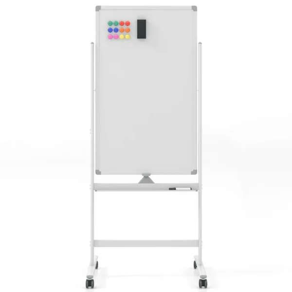 Tableau Blanc Mobile Magnétique Double Face Tableau Réversible Effaçable à Sec Hauteur Réglable sur 2 Positions 4 Roulettes pour École Noir/Blanc