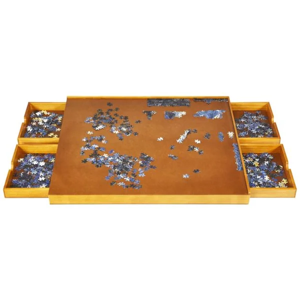 Tableau de Puzzle pour 1000 à 1500 PCS Table de Puzzle 80 x 65 cm 4 Tiroirs Coulissants Latéral en Bois Naturel