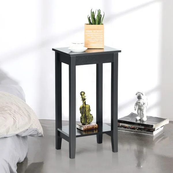 Table/Lot de 2 Table d'Appoint Bout de Canapé à 2 Niveaux avec Pieds en Bois Massif 40,5 x 29 x 73,5 cm Blanc/Café/Noir