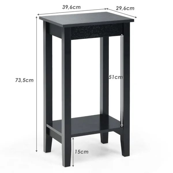 Table/Lot de 2 Table d'Appoint Bout de Canapé à 2 Niveaux avec Pieds en Bois Massif 40,5 x 29 x 73,5 cm Blanc/Café/Noir