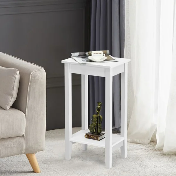 Table/Lot de 2 Table d'Appoint Bout de Canapé à 2 Niveaux avec Pieds en Bois Massif 40,5 x 29 x 73,5 cm Blanc/Café/Noir
