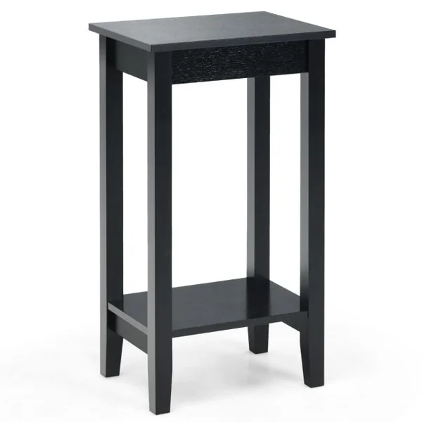 Table/Lot de 2 Table d'Appoint Bout de Canapé à 2 Niveaux avec Pieds en Bois Massif 40,5 x 29 x 73,5 cm Blanc/Café/Noir