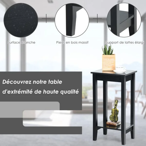 Table/Lot de 2 Table d'Appoint Bout de Canapé à 2 Niveaux avec Pieds en Bois Massif 40,5 x 29 x 73,5 cm Blanc/Café/Noir