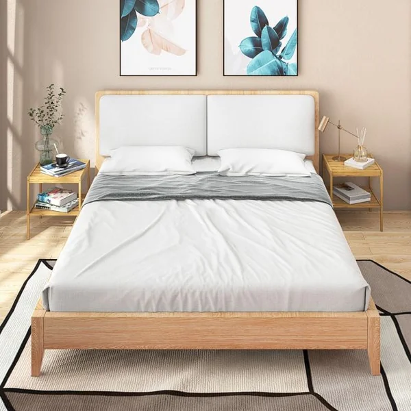 Tables de Chevet Lot de 2 en Bambou à 2 Niveaux L40 x P40 x H45 cm Style Naturel