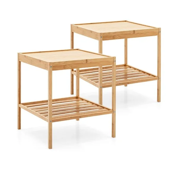 Tables de Chevet Lot de 2 en Bambou à 2 Niveaux L40 x P40 x H45 cm Style Naturel