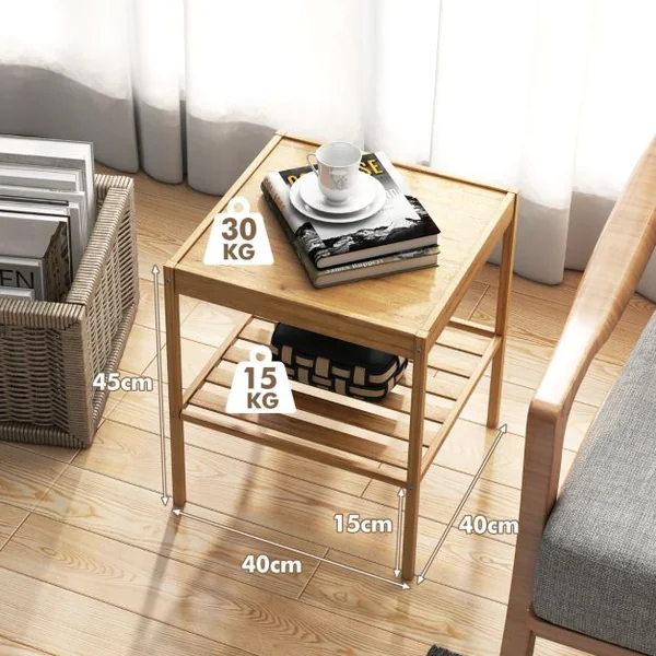 Tables de Chevet Lot de 2 en Bambou à 2 Niveaux L40 x P40 x H45 cm Style Naturel