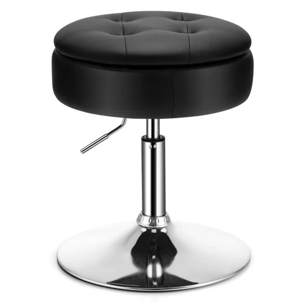 Tabouret avec Rangement Pivotante à 360° Housse Amovible Hauteur Réglable 51- 66 CM pour Salon Bureau Barbier Noir/Rose/Blanc