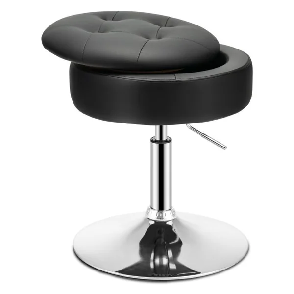 Tabouret avec Rangement Pivotante à 360° Housse Amovible Hauteur Réglable 51- 66 CM pour Salon Bureau Barbier Noir/Rose/Blanc
