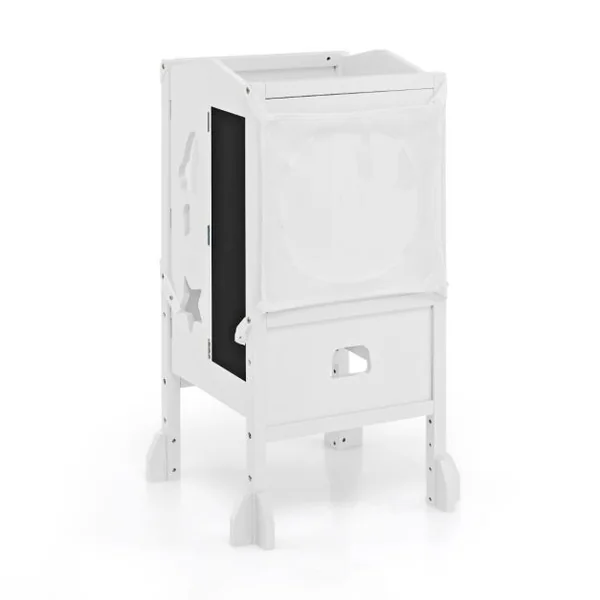 Tabouret d'Apprentissage pour Enfant Pliable 2 Hauteurs Réglable Filet de Sécurité et Rails de Protection Jusqu'à 60 kg Rose