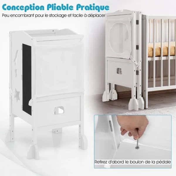 Tabouret d'Apprentissage pour Enfant Pliable 2 Hauteurs Réglable Filet de Sécurité et Rails de Protection Jusqu'à 60 kg Rose