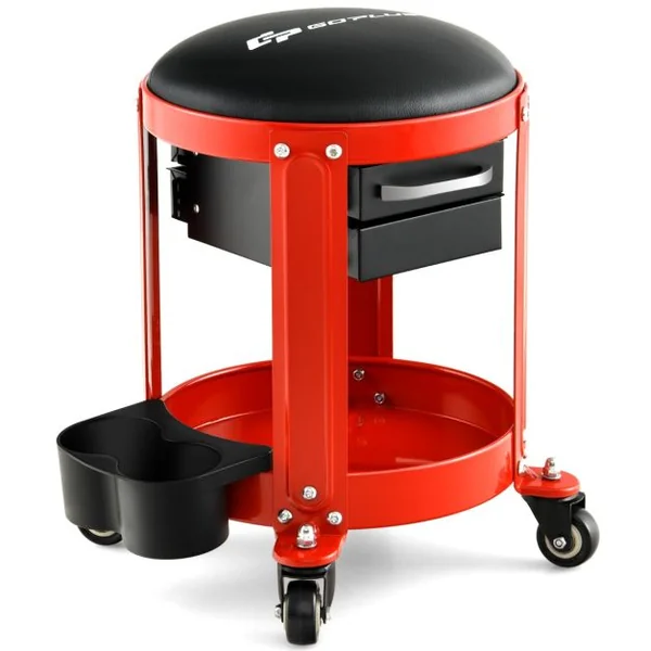 Tabouret d'Atelier Pneumatique avec 4 Roulettes Universelles Plateau à Outils Siège Rembourré 40 x 40 x 43,5 cm 150 kg