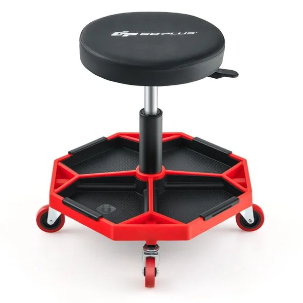 Tabouret d'atelier Pneumatique avec 4 Roulettes Universelles Plateau à Outils Siège Rembourré Capacité Max 150 kg