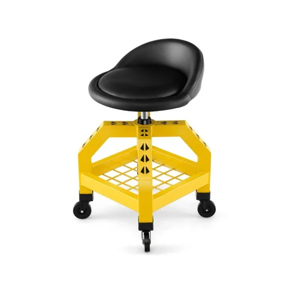 Tabouret d'Atelier Réglable en Hauteur 67-80 cm Siège de Mécanicien avec Plateau à Outils 4 Roues Universelles Charge 150 kg Noir/Jaune/Rouge