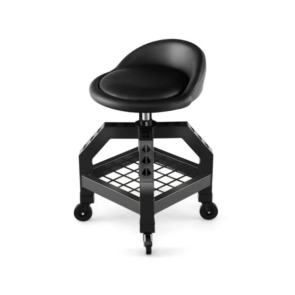 Tabouret d'Atelier Réglable en Hauteur 67-80 cm Siège de Mécanicien avec Plateau à Outils 4 Roues Universelles Charge 150 kg Noir/Jaune/Rouge