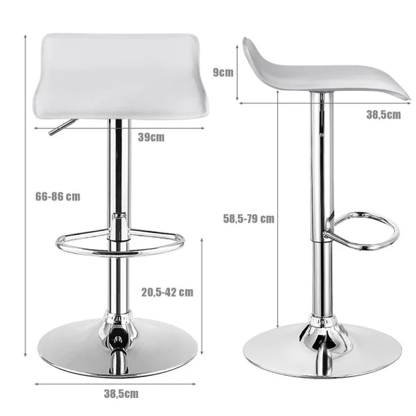 Tabouret de Bar Pivotant Carrées Réglables en Hauteur Tabourets Intérieur/Extérieur en Cuir PU Tabourets avec Repose-pieds Blanc/Noir