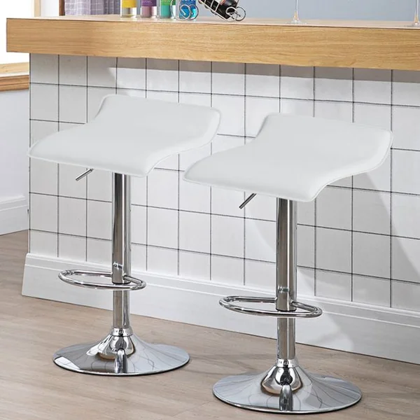 Tabouret de Bar Pivotant Carrées Réglables en Hauteur Tabourets Intérieur/Extérieur en Cuir PU Tabourets avec Repose-pieds Blanc/Noir