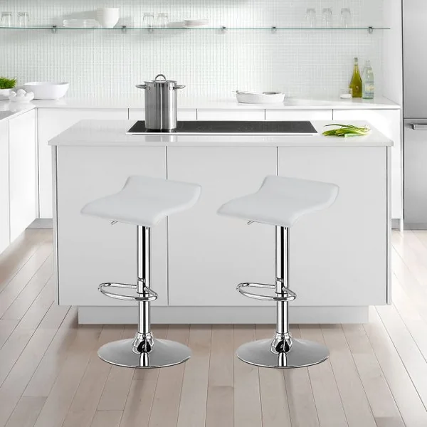 Tabouret de Bar Pivotant Carrées Réglables en Hauteur Tabourets Intérieur/Extérieur en Cuir PU Tabourets avec Repose-pieds Blanc/Noir