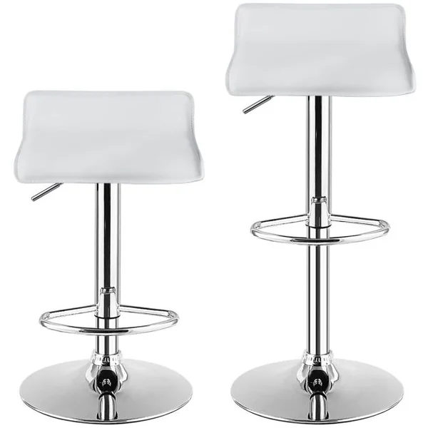 Tabouret de Bar Pivotant Carrées Réglables en Hauteur Tabourets Intérieur/Extérieur en Cuir PU Tabourets avec Repose-pieds Blanc/Noir