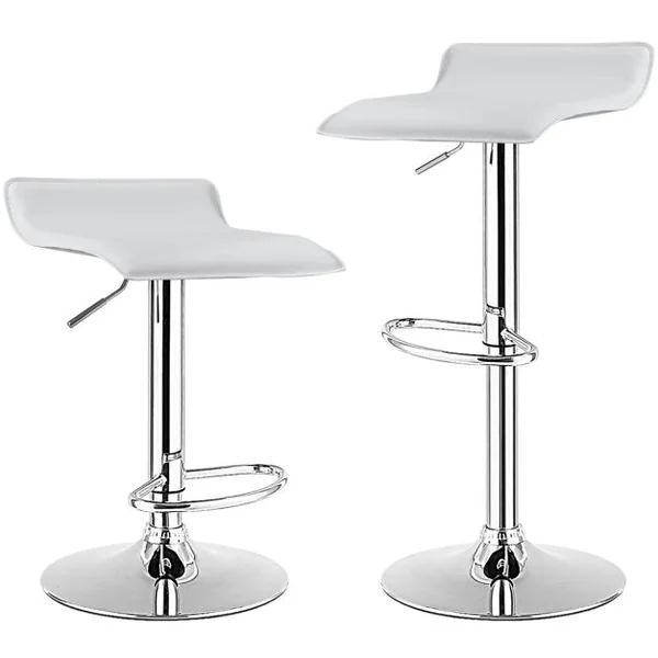 Tabouret de Bar Pivotant Carrées Réglables en Hauteur Tabourets Intérieur/Extérieur en Cuir PU Tabourets avec Repose-pieds Blanc/Noir