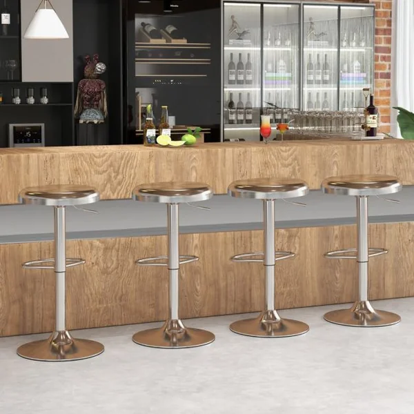 Tabouret de Bar Rond et Pivotant avec Repose-pieds Hauteur Réglable Base Non Marquante Tabouret à Hauteur de Comptoir Argent