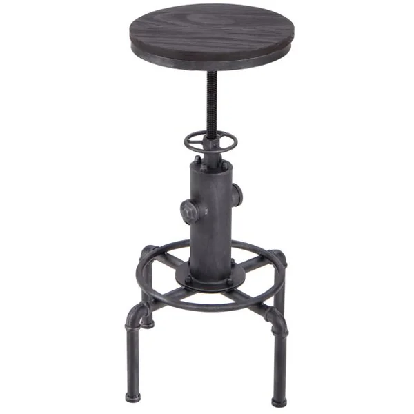 Tabouret de Bar Style Industriel Vintage Hauteur Réglable 60-75cm avec Repose-Pied et Siège Rond à 360° Charge Max 150 KG Noir