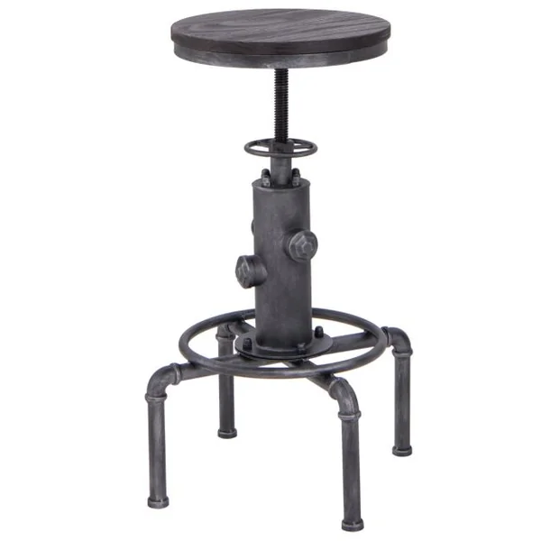 Tabouret de Bar Style Industriel Vintage Hauteur Réglable 60-75cm avec Repose-Pied et Siège Rond à 360° Charge Max 150 KG Noir