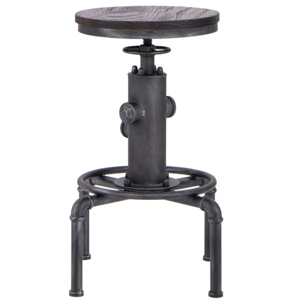 Tabouret de Bar Style Industriel Vintage Hauteur Réglable 60-75cm avec Repose-Pied et Siège Rond à 360° Charge Max 150 KG Noir