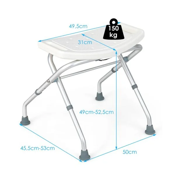 Tabouret de Douche Hauteur Réglable 49-52,5 cm Siège de Douche Accoudoirs Amovibles Pieds en Caoutchouc Antidérapants Blanc