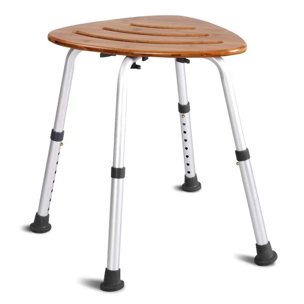 Tabouret de Douche pour Salle de Bain Siège en Bamboo Hydrofuge et Anti-Moisissures Structure en Alu. Hauteur Réglable de 34 à 51cm Charge max 160KG