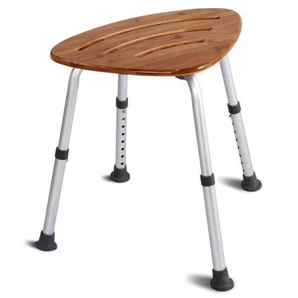 Tabouret de Douche pour Salle de Bain Siège en Bamboo Hydrofuge et Anti-Moisissures Structure en Alu. Hauteur Réglable de 34 à 51cm Charge max 160KG