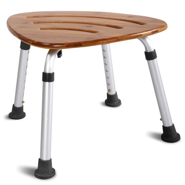 Tabouret de Douche pour Salle de Bain Siège en Bamboo Hydrofuge et Anti-Moisissures Structure en Alu. Hauteur Réglable de 34 à 51cm Charge max 160KG