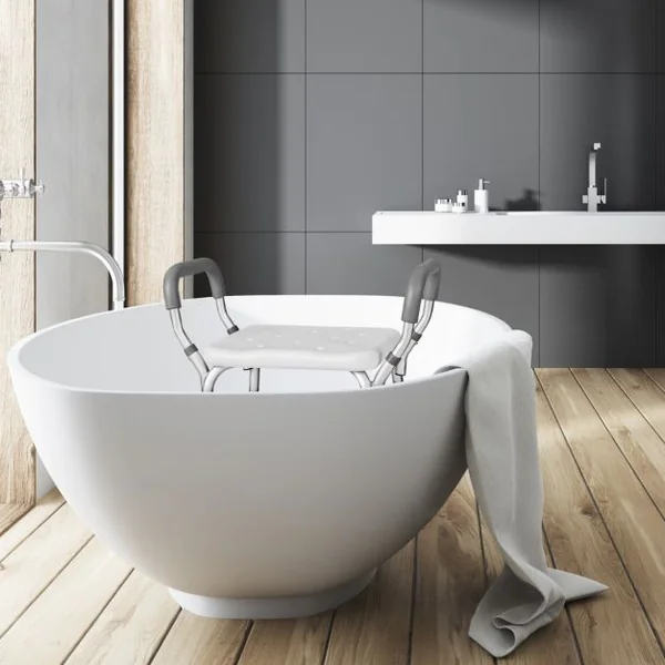 Tabouret de Douche Siège de Douche Hauteur Réglable 36-49 cm Accoudoirs Ergonomique Amovibles Pieds en Caoutchouc Antidérapants