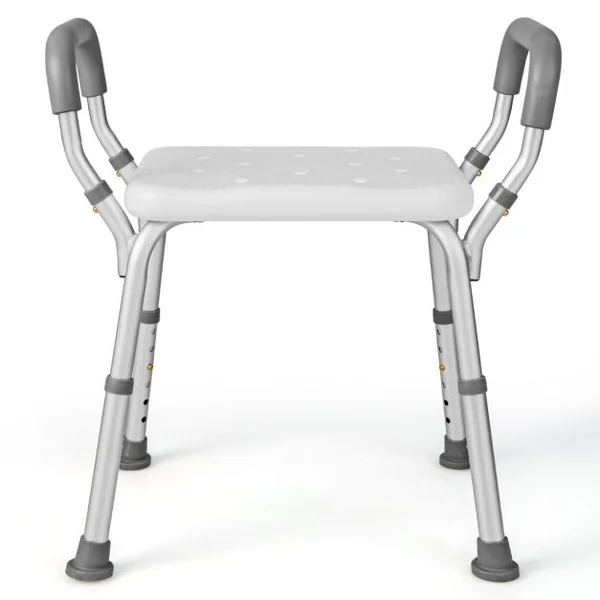 Tabouret de Douche Siège de Douche Hauteur Réglable 36-49 cm Accoudoirs Ergonomique Amovibles Pieds en Caoutchouc Antidérapants