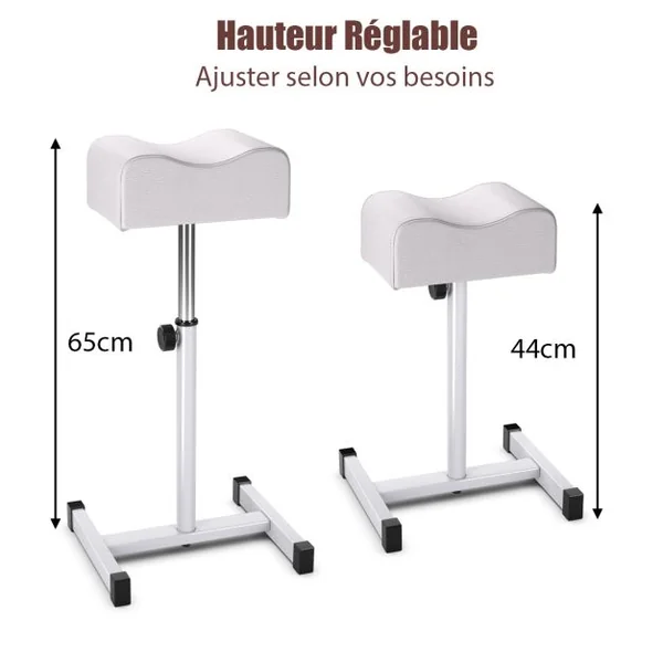 Tabouret de Pédicure à Hauteur d'Assise Réglable 45-65 cm Repose-pied Pédicure avec Coussin Épais et Doux Charge 10KG Blanc/Noir