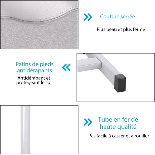 Tabouret de Pédicure à Hauteur d'Assise Réglable 45-65 cm Repose-pied Pédicure avec Coussin Épais et Doux Charge 10KG Blanc/Noir