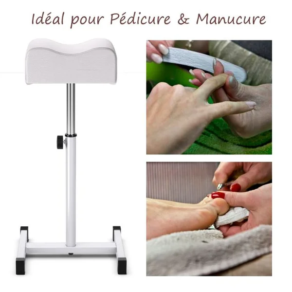Tabouret de Pédicure à Hauteur d'Assise Réglable 45-65 cm Repose-pied Pédicure avec Coussin Épais et Doux Charge 10KG Blanc/Noir