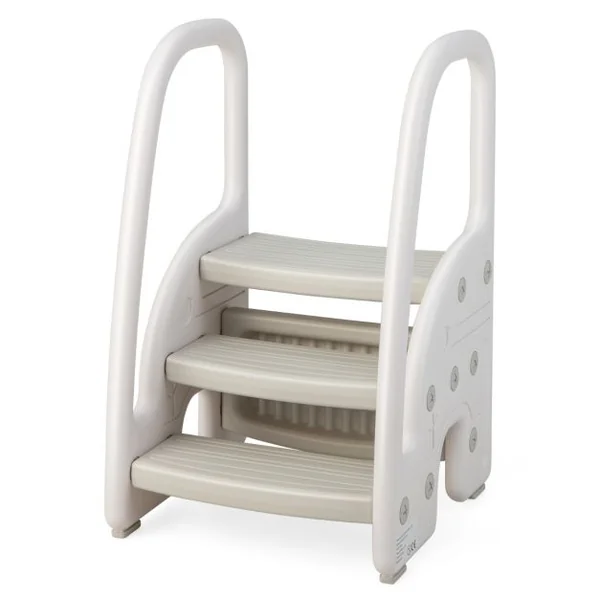 Tabouret Enfants 3 Marches avec Pédale Amovible Marche Pied Enfants en HDPE avec Poignées Sécurité Charge 75kg Rose