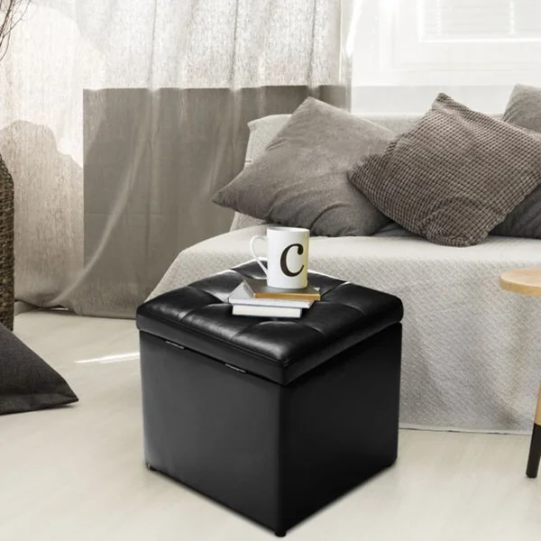 Tabouret Pouf Coffre Boîte de Rangement Repose-Pied Ottoman Espace de Stockage Cuir PU max.150 kg 40x40x40cm Blanc/Marron/Noir
