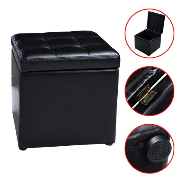 Tabouret Pouf Coffre Boîte de Rangement Repose-Pied Ottoman Espace de Stockage Cuir PU max.150 kg 40x40x40cm Blanc/Marron/Noir
