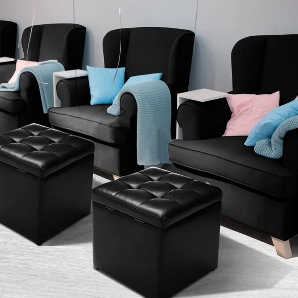 Tabouret Pouf Coffre Boîte de Rangement Repose-Pied Ottoman Espace de Stockage Cuir PU max.150 kg 40x40x40cm Blanc/Marron/Noir