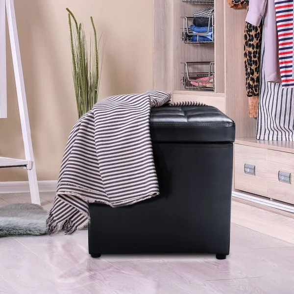 Tabouret Pouf Coffre Boîte de Rangement Repose-Pied Ottoman Espace de Stockage Cuir PU max.150 kg 40x40x40cm Blanc/Marron/Noir