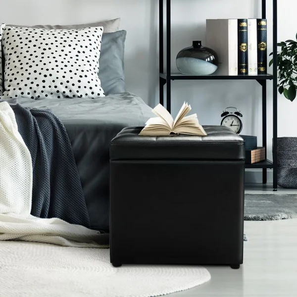 Tabouret Pouf Coffre Boîte de Rangement Repose-Pied Ottoman Espace de Stockage Cuir PU max.150 kg 40x40x40cm Blanc/Marron/Noir