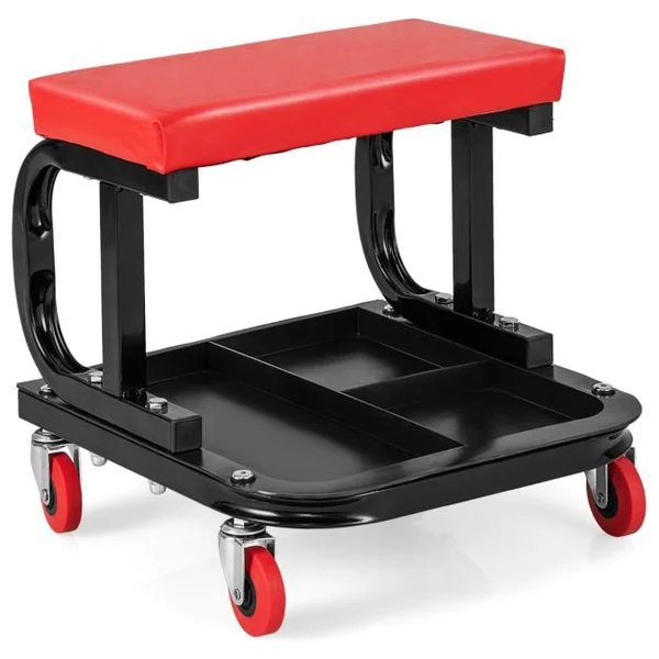 Tabouret Roulant Garage avec Plateau à Outils de Rangement Siège de Mécanicien Rembourré Charge 150 KG 38 x 37 x 36 cm